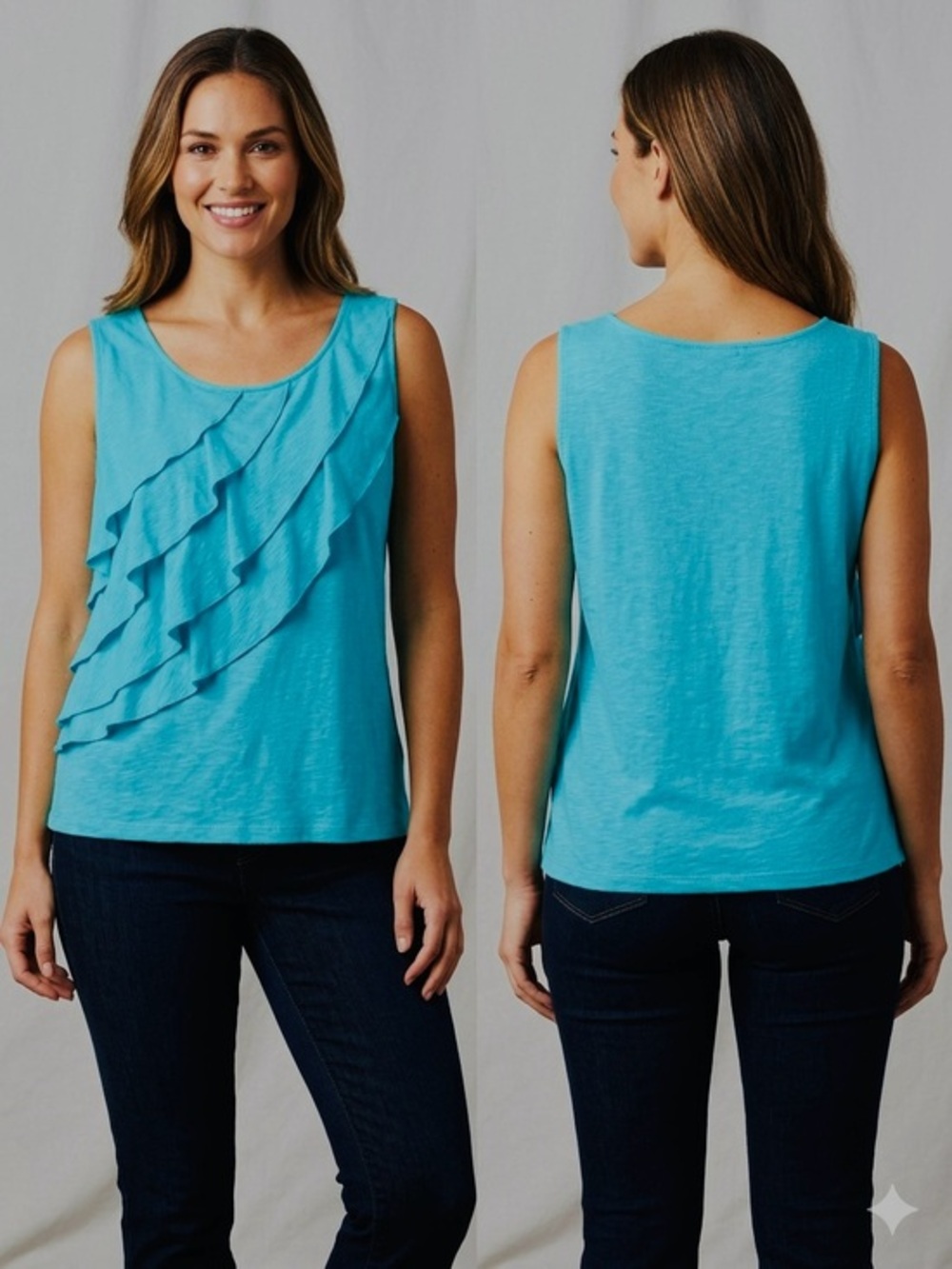 Rafaella Heathered Turquoise Ruffle Layered Tank Top